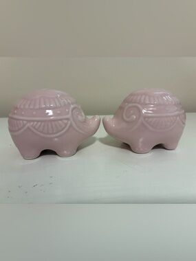 Pink Ceramic Elephant Salt and Pepper Shakers - Decorative Home Accents